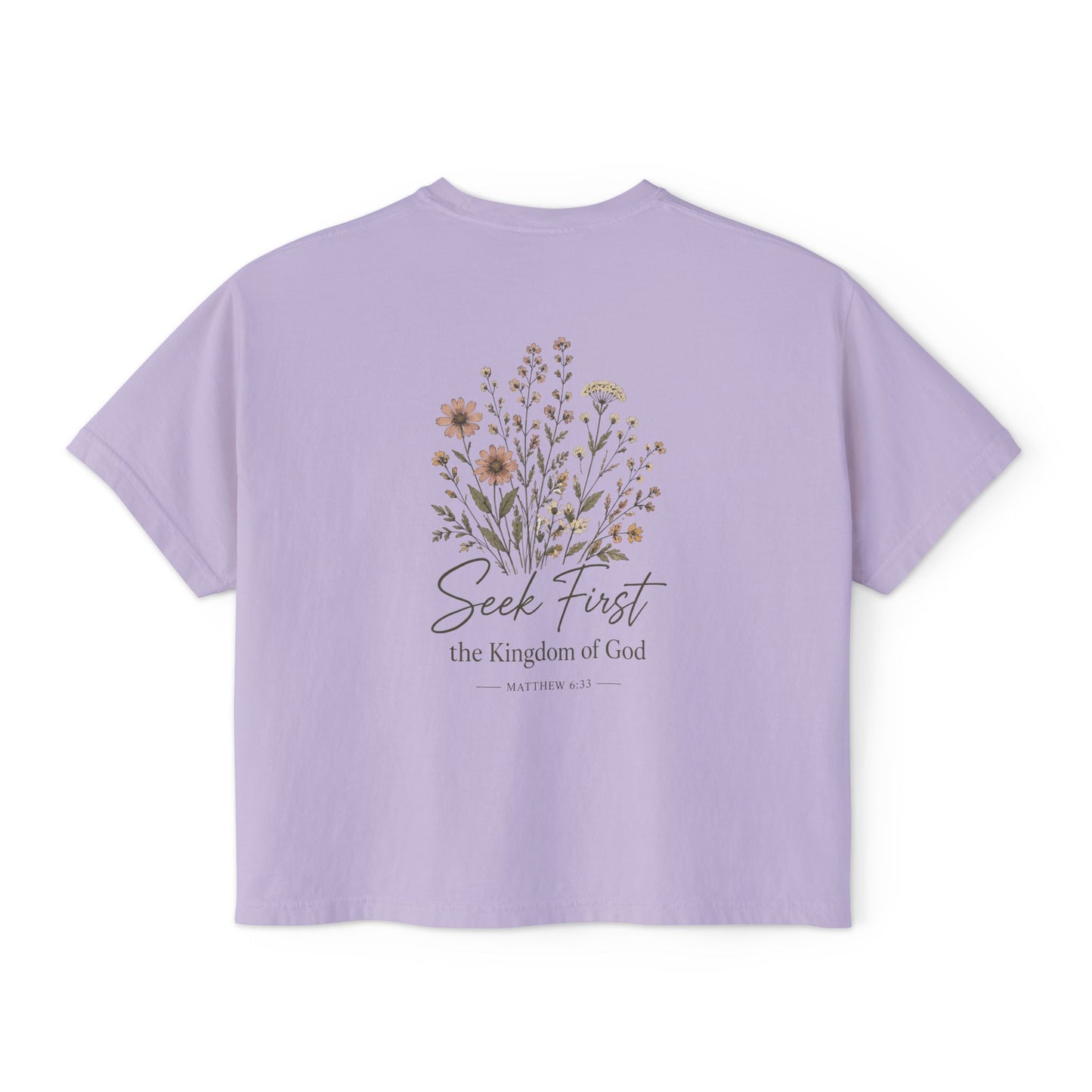 Seek First Floral Boxy Tee — Christian Faith Graphic Crop Top