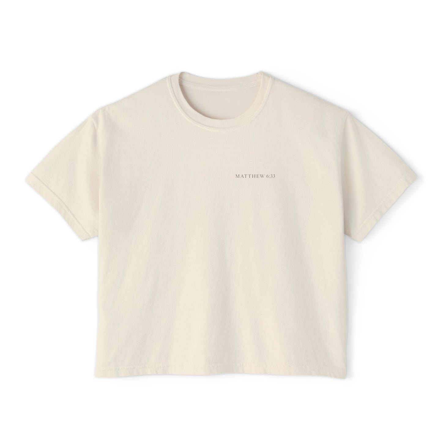 Seek First Floral Boxy Tee — Christian Faith Graphic Crop Top