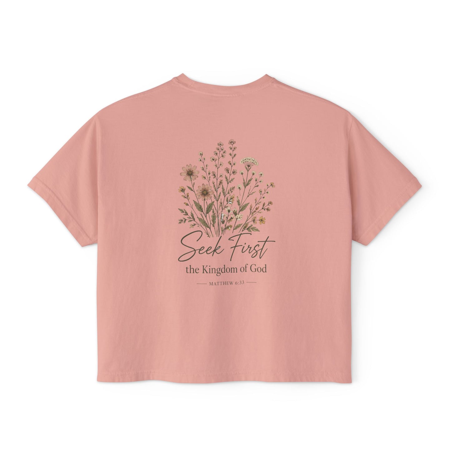 Seek First Floral Boxy Tee — Christian Faith Graphic Crop Top