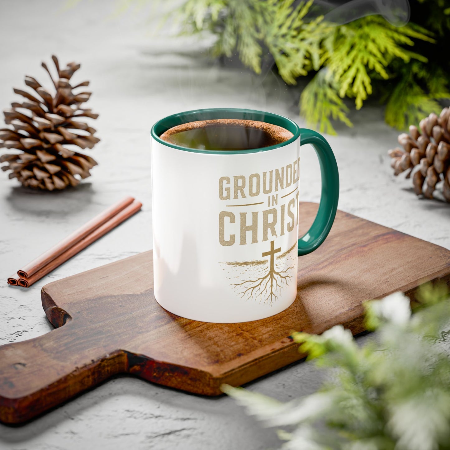 Grounded in Christ Coffee Mug — Religious Christian Faith Mug (11oz/15oz)
