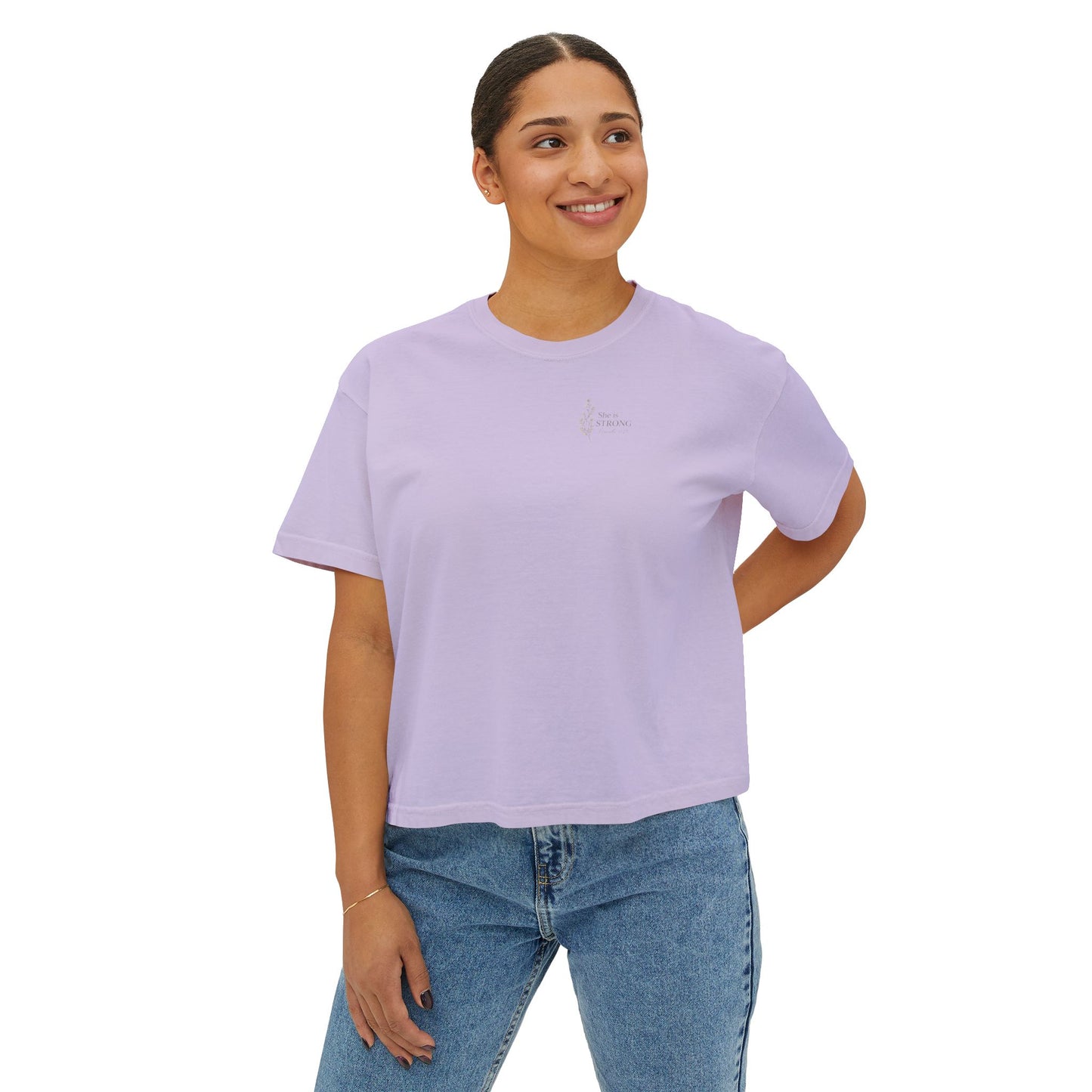 She Is Strong in the Lord — Women's Christian Boxy Tee (Proverbs 31:25)