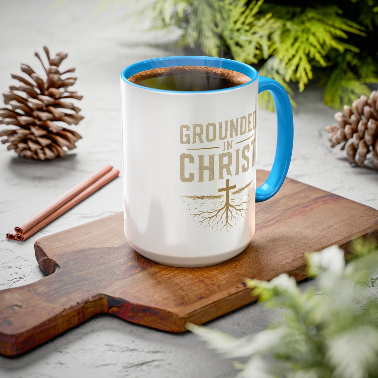 Grounded in Christ Coffee Mug — Religious Christian Faith Mug (11oz/15oz)