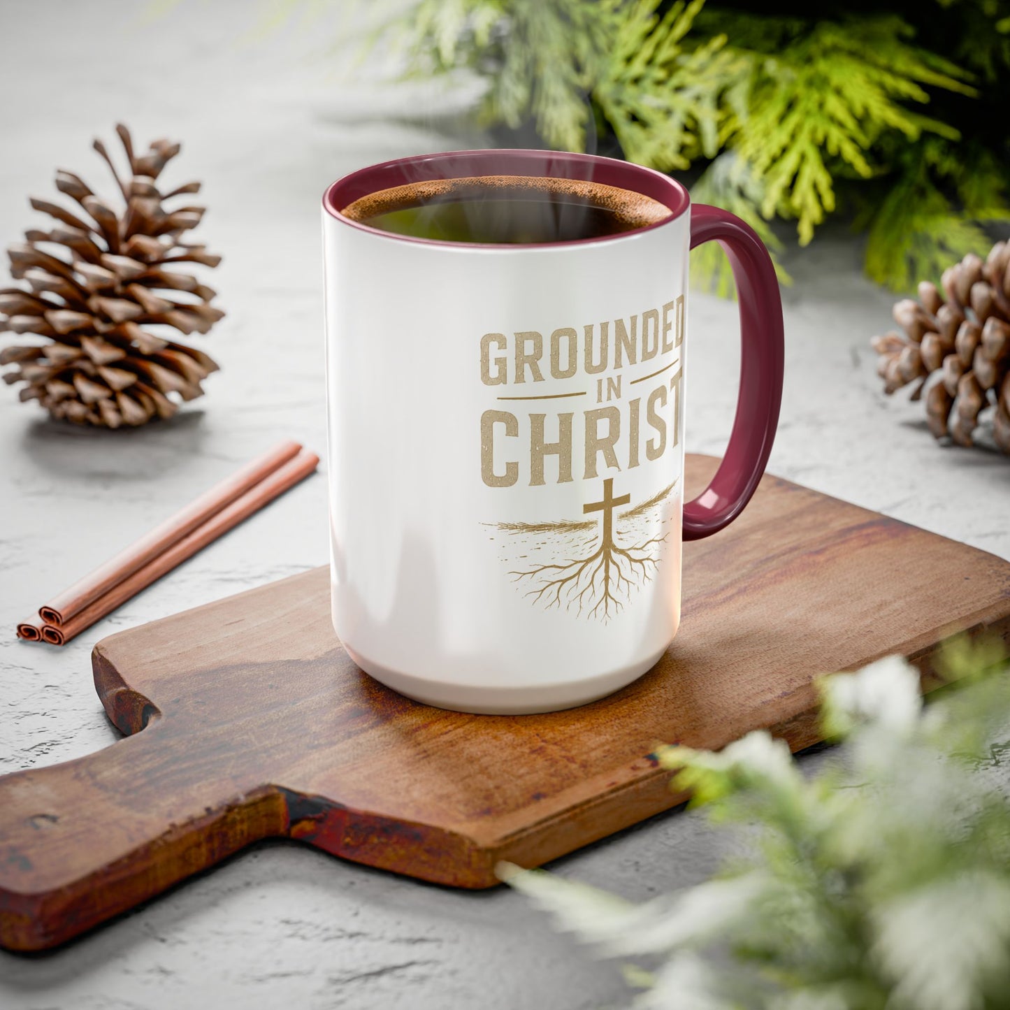Grounded in Christ Coffee Mug — Religious Christian Faith Mug (11oz/15oz)