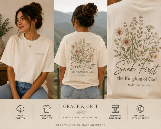 Seek First Floral Boxy Tee — Christian Faith Graphic Crop Top