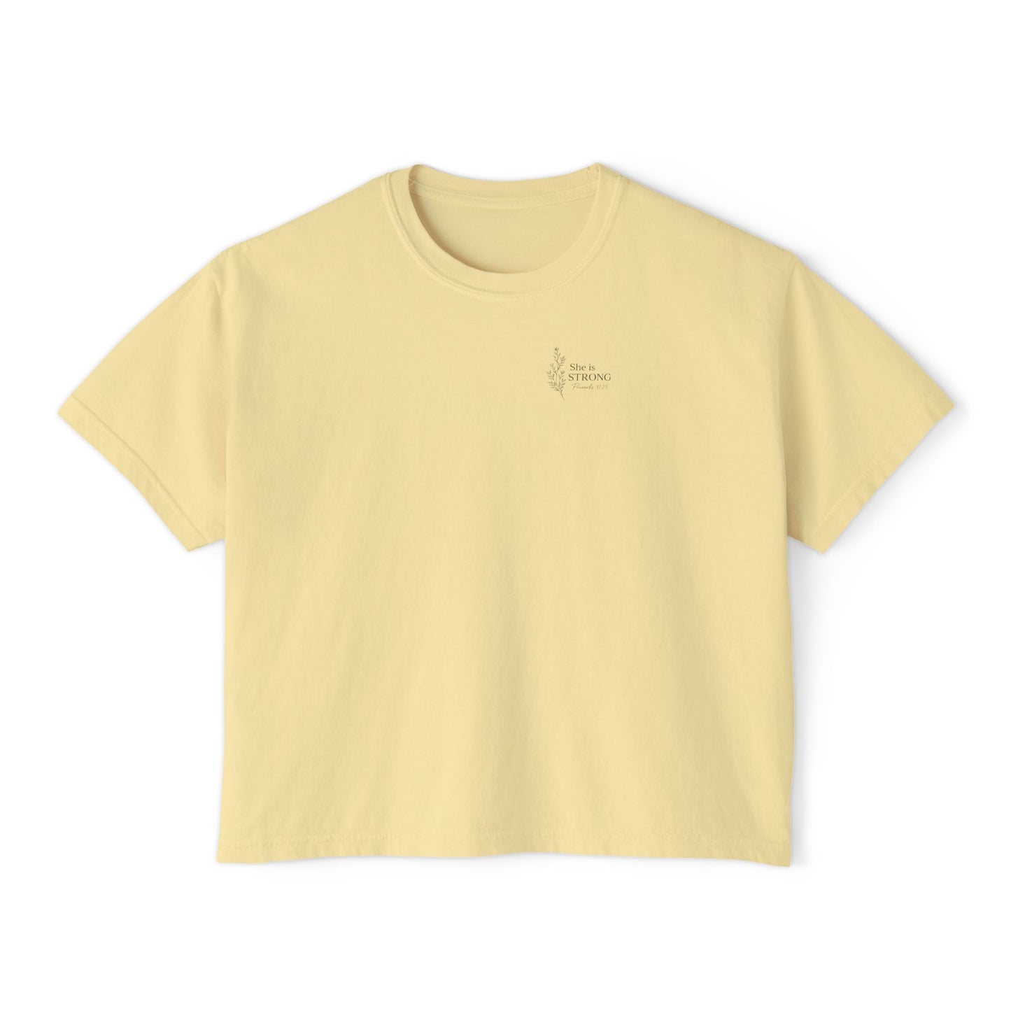 She Is Strong in the Lord — Women's Christian Boxy Tee (Proverbs 31:25)