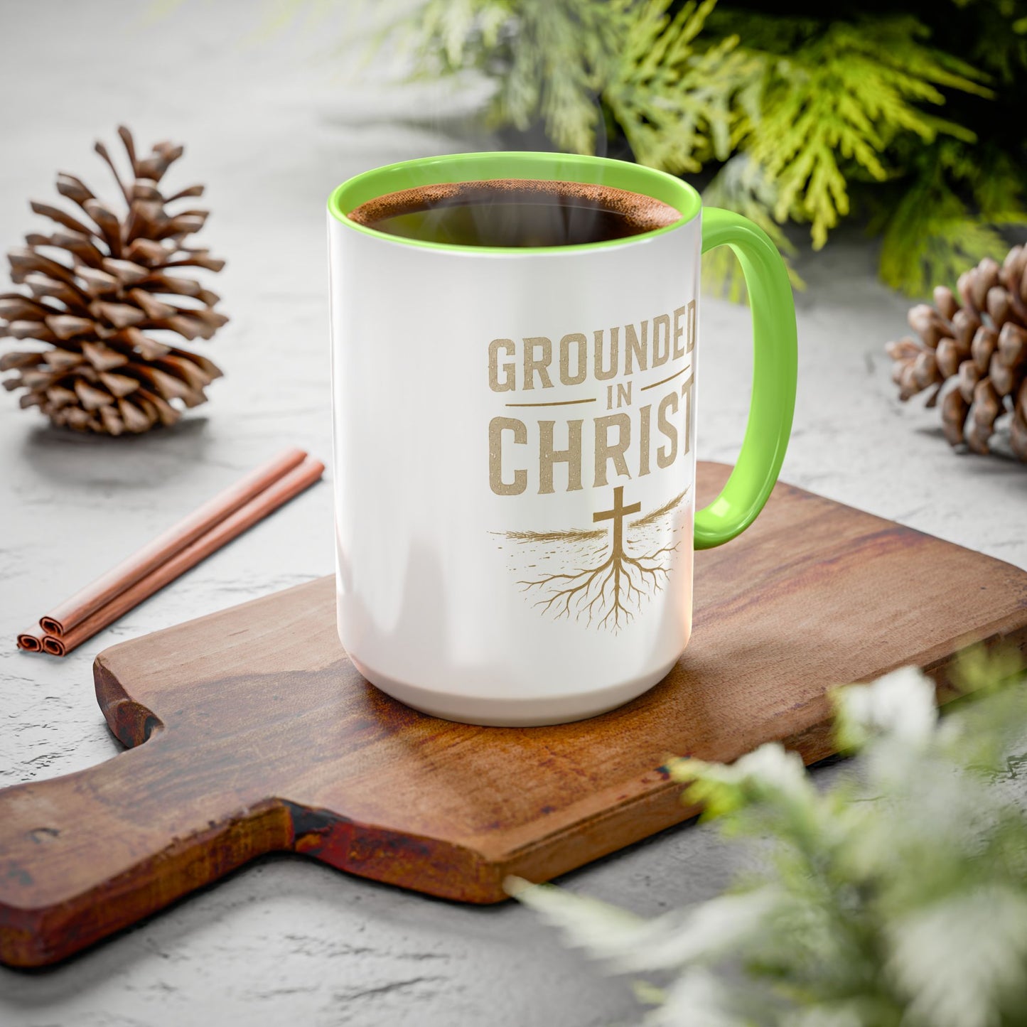 Grounded in Christ Coffee Mug — Religious Christian Faith Mug (11oz/15oz)