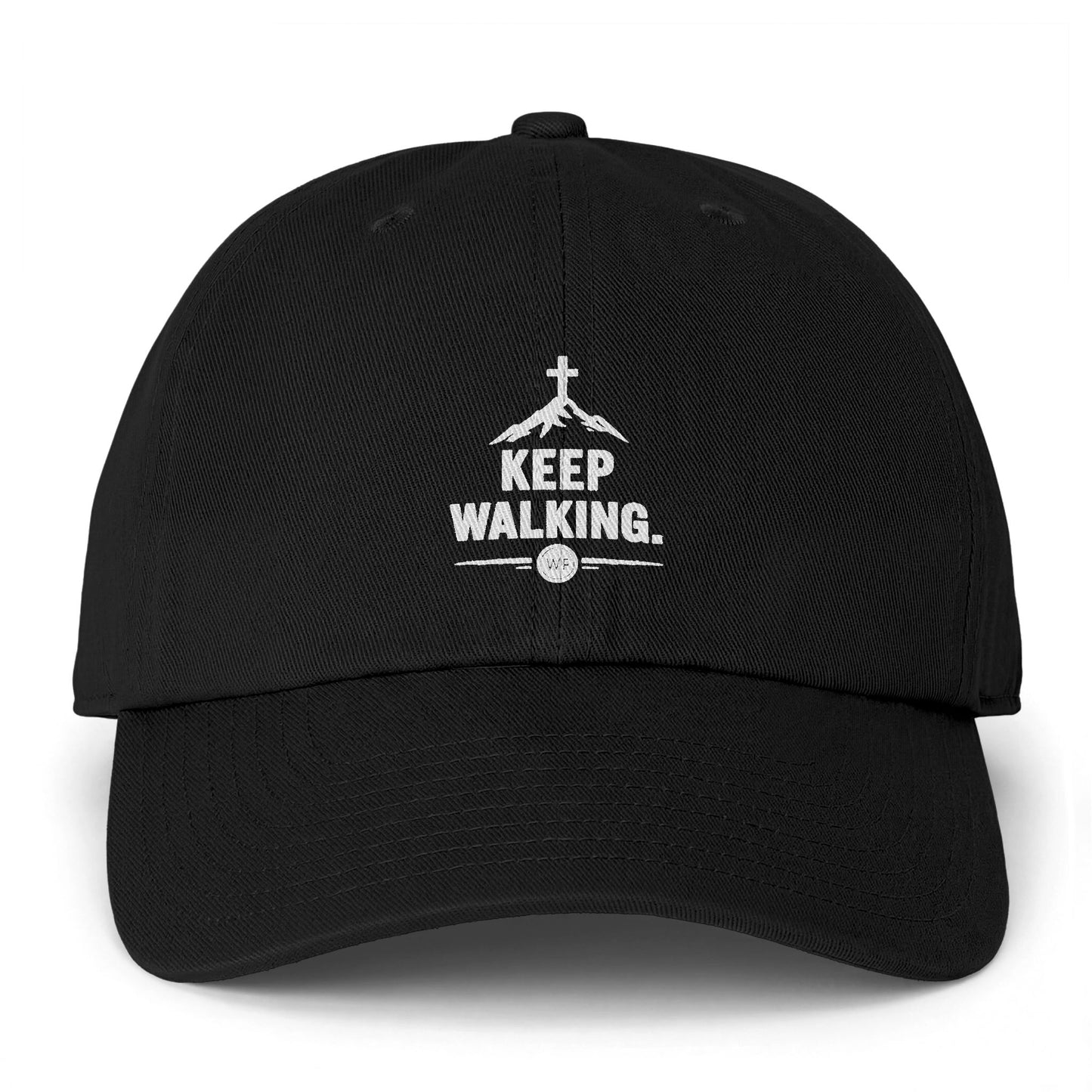 Keep Walking Cap - Minimalist Black Dad Hat with 'Keep Walking' Embroidered Logo