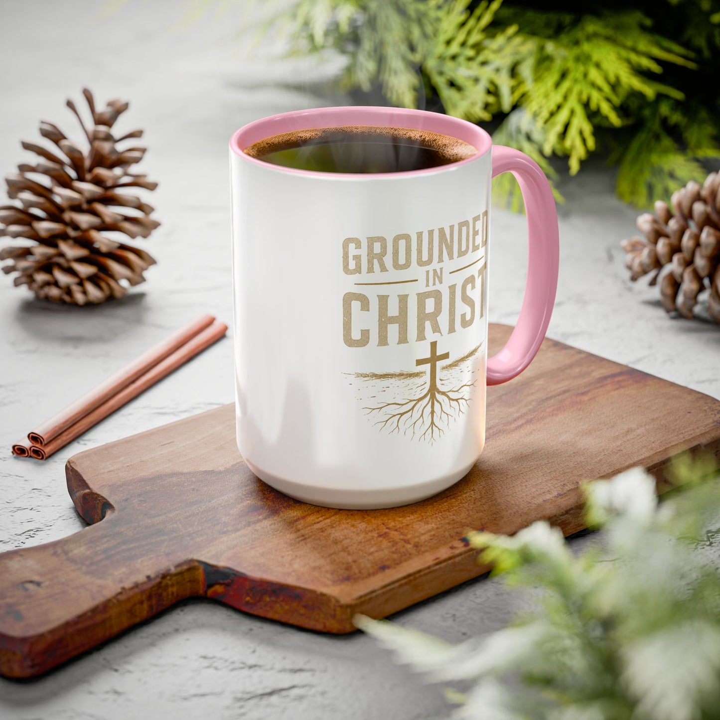 Grounded in Christ Coffee Mug — Religious Christian Faith Mug (11oz/15oz)