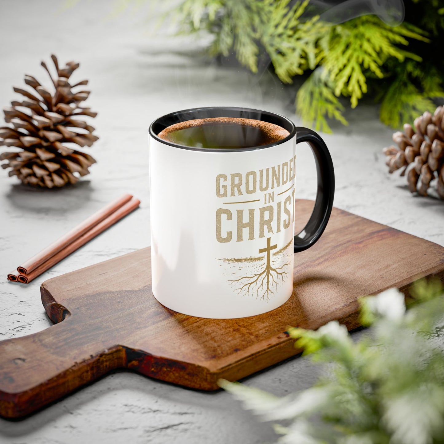Grounded in Christ Coffee Mug — Religious Christian Faith Mug (11oz/15oz)