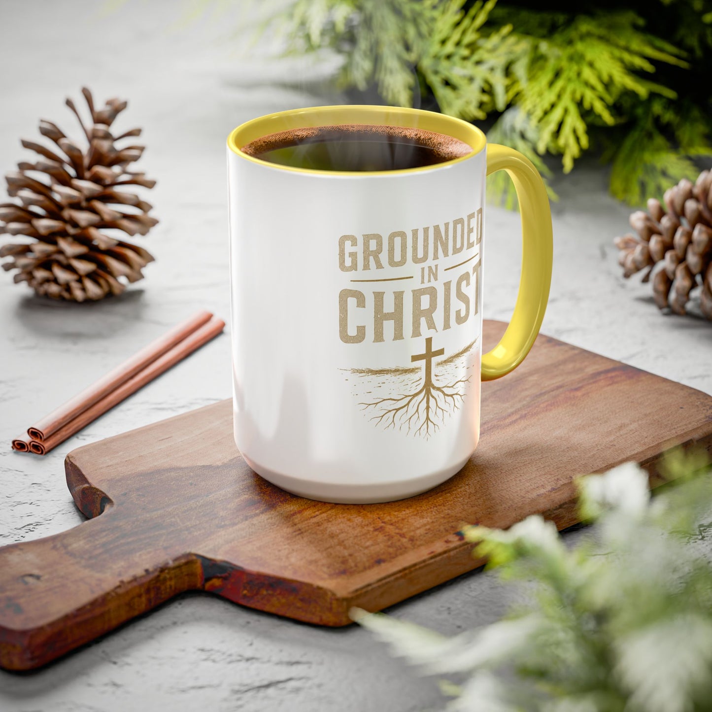 Grounded in Christ Coffee Mug — Religious Christian Faith Mug (11oz/15oz)